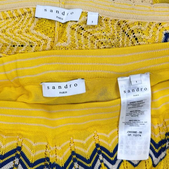 Sandro Paris Womens Zig Zag Wrap Top Midi Skirt 2PC Set 1 / XS Yellow - Picture 3 of 16